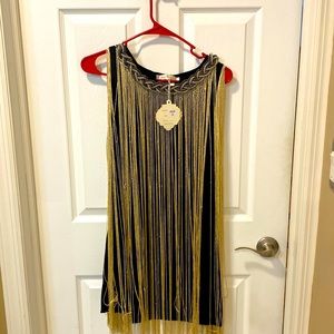 NWT Black and gold Fringe top